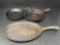 2 Cast Iron Frying Pans and Cast Iron Flat Griddle
