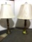 Pair of Wooden Pedestal Table Lamps