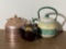 2 Tea Kettles- Copper and Porcelain and Pottery Tea Pot