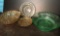 Depression Glass Lot, Green and Amber Bowls, Clear and Amber Desert Plates
