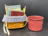 1997 Longaberger American Cancer Society Basket with Booklets and Small Longaberger Crock