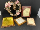 4 Framed Sayings or Prayers and Embellished Heart Grapevine Wreath