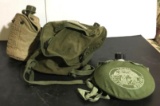 2 Canteens with Canvas Covers and Canvas Rucksack