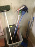 Brooms, Mop in Rubbermaid Tote