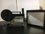 Chinon Whisper 8 MM Projector Model 727 and Sima Screen