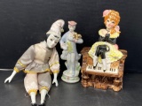 Harlequin Figure, Colonial Gentleman and Singer on Piano Music Box