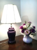 Table Lamp and Vase with Faux Flower Arrangement