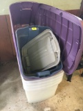 6 Plastic Totes and 2 Lids