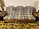 Wood Framed Sofa with Plaid Cushions