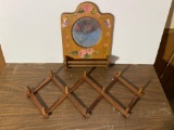 Floral Decorated Wood Mirror/Towel Rack and Expandable Wall Rack