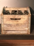 Antique/Vintage Wooden Crate with 12 Brown Kleen Dairy Bottles
