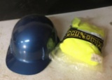 Blue Hard Hat and Bright Yellow Safety Vest- New