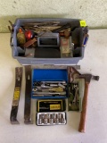 Tool Caddy, Pry Bars, Hammer, Socket Sets, Screwdrivers, Ratchet Straps, Square