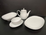 Noritake china serving pieces silver rimmed
