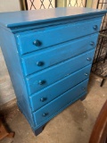Wooden dresser 5 drawer blue painted