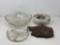 2 Glass Bowls- One is Divided, Wooden Trivet and Crackle Decorated Bowl