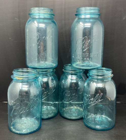 6 Blue "Ball" Canning Jars