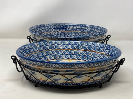 2 Temptations Casserole Dishes with Wrought Iron Holders