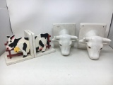 2 Cow Towel Holder Tiles and Cow Bookends