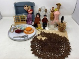 Wooden & Other Figures, Seed Trivet (As Is), Glass Bottle, Blue Wall Shelf with Goose, Pink Shoe