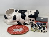 Cow Canister Set (Missing Head), Cow Salt & Pepper Shakers, Small Tin Tray