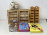 4 Miniature Wooden Display Boxes, 2 Storage Tins, Shower Hooks, More,