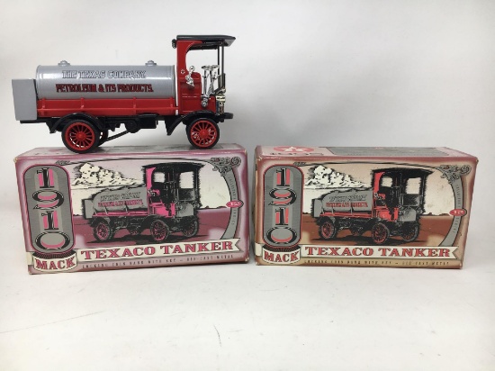 2 1910 Mack Texaco Tanker Coin Banks with Boxes