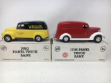 2 1:25 Scale Panel Truck Banks- 1950 Wireless and 1938 Perkasie Fire Co.- Both in Boxes