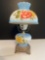 Gone With The Wind Vintage Electric Lamp, Colorful Floral Design on Milk Glass Shade and Base