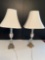 Pair of Fancy Tables Lamps with Glass and Porcelain Stems with Applied Floral Decoration