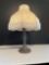 Metal Base Table Lamp with Ivory Fabric and Fringe Shade