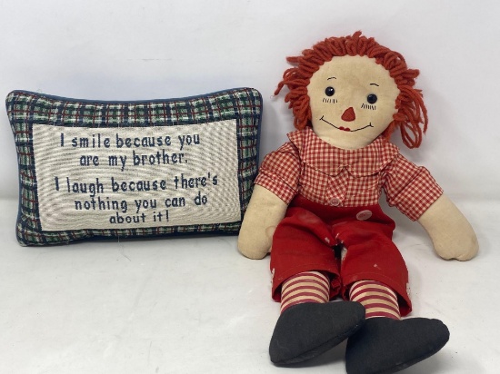 Raggedy Andy Doll and "Brother" Pillow