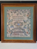 Framed Antique Embroidery Sampler Print