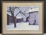 Signed & Numbered Framed Print of Winter Scene Barns by Peter Keating