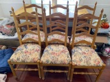 6 Ladderback Chairs with Floral Upholstered Seats