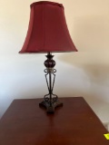 Metal Based Table Lamp with Red Fabric Shade