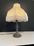 Metal Base Table Lamp with Ivory Fabric and Fringe Shade