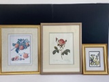 3 Framed Botanical Prints, Smallest is Dried Flowers