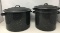 2 Black Enamel Lidded Pots