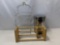 Wooden Book Stand, Wire Shower Caddy and Small Step-On Waste Can