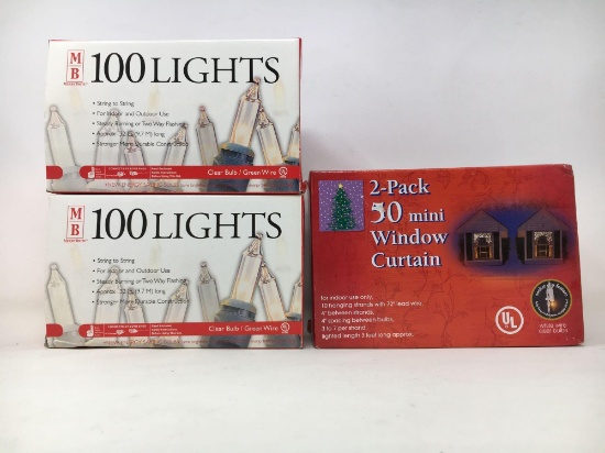 3 Boxes of Christmas LIghts- 2 are 100 Light Sets, Other is 2-Pack of 50 Mini Window Curtain
