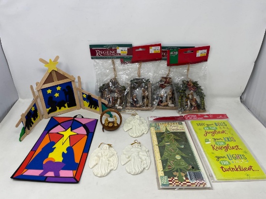 Grouping of Nativity Ornaments, Homemade Nativity Set