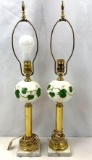Brass and Marble Base Table Lamps with Ivy Decoration, No Shades