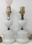 Pair of Hobnail Milk Glass Table Lamps, No Shades