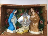 Lighted Nativity Set in Cardboard Box with Artificial Greens