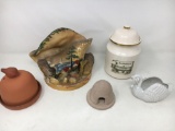 2 Dome Lidded Pieces, Shell Art, Lidded Crock 