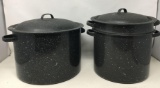 2 Black Enamel Lidded Pots