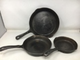 3 Wagner's 1891 Cast Iron Fry Pans