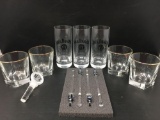 Jack Daniels: 4 Rocks Glasses, 3 Tall Glasses, 4 Glass Stirrers and 