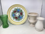 3 Vases and Large Italian Floral Platter